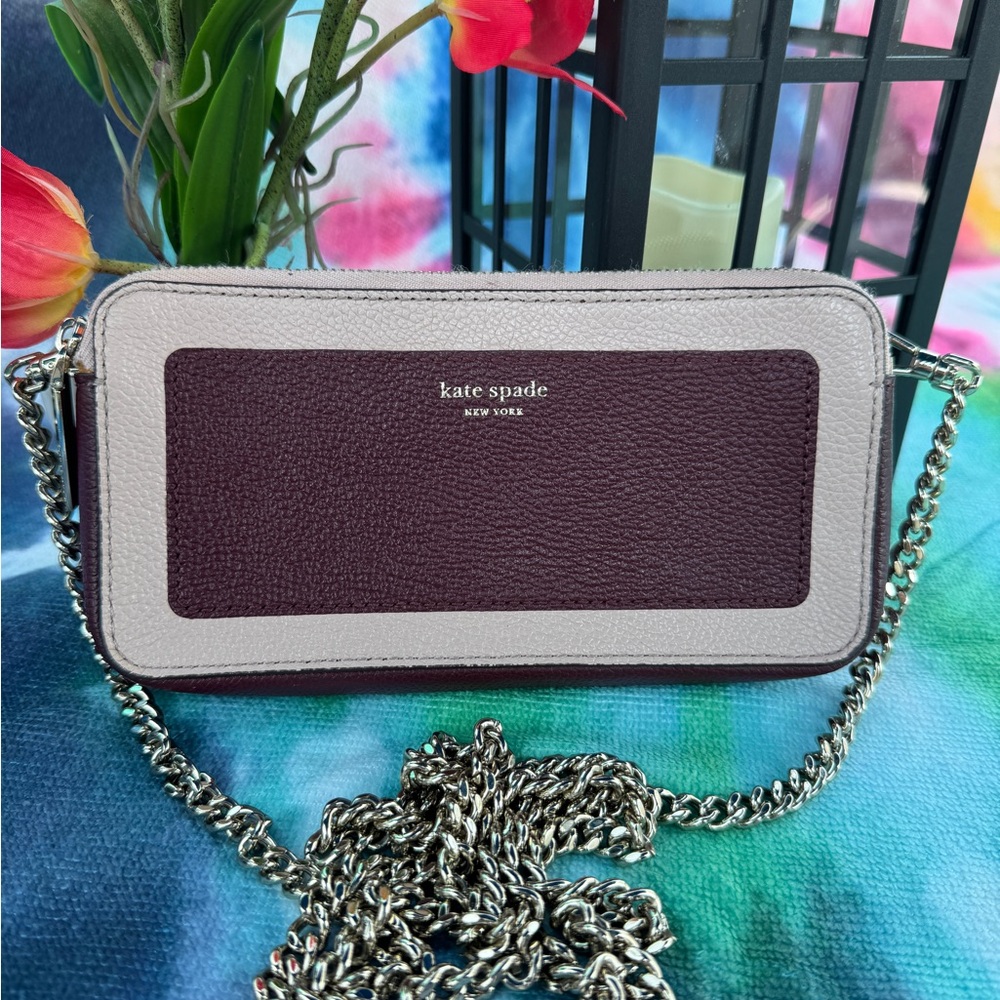 Kate Spade Burgundy and Cream Crossbody Bag With Chain Strap